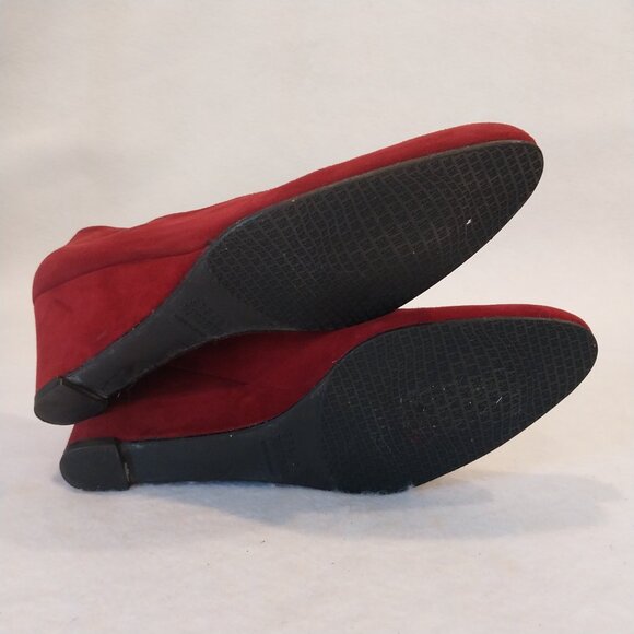 Stuart Weitzman Wedges Shoes Womens 7.5 Choke Up Burgundy Red Suede Pointed Toe, - Picture 7 of 11